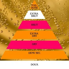 Piramide di spumante: dal Pas Dosé al Doux, scopri quale spumante brut è dolce. Bollicine dorate.