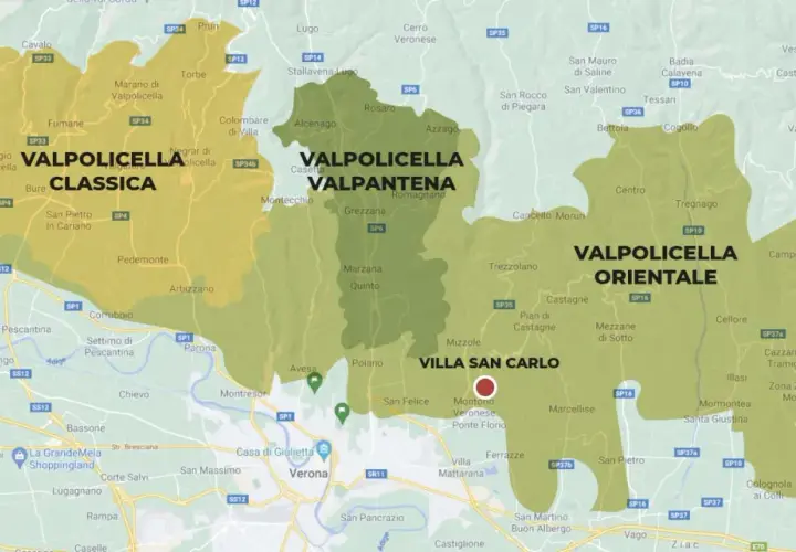 Regione di origine dell'Amarone: Valpolicella Classica, Valpantena e Valpolicella Orientale.