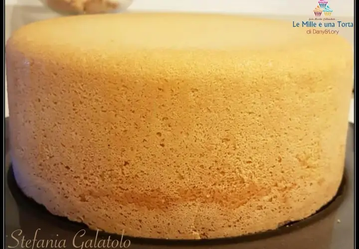 Un pan di spagna sofficissimo con lievito, dalla consistenza ariosa e dorata, pronto per essere farcito.