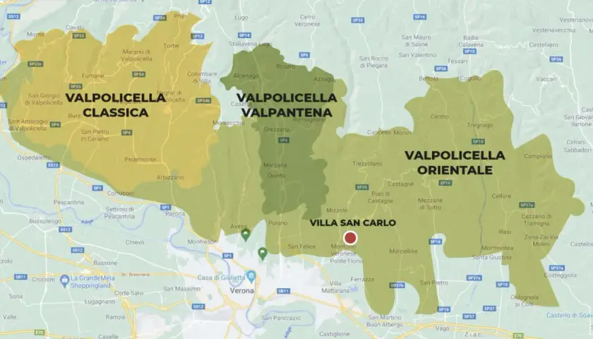 Regione di origine dell'Amarone: Valpolicella Classica, Valpantena e Valpolicella Orientale.