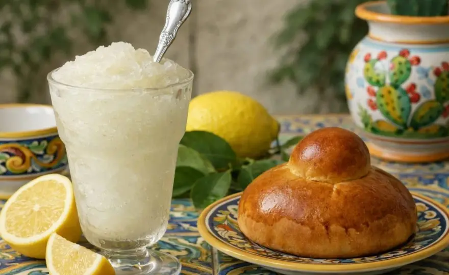 Granita siciliana fatta in casa e servita alla maniera tradizionale